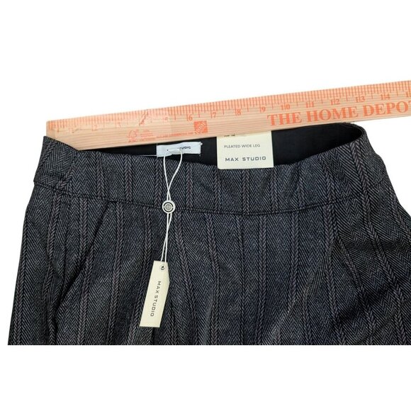 Max Studio Womens Pleated Wide Leg Pants Medium Herringbone Gray Straight Fit - Picture 4 of 9